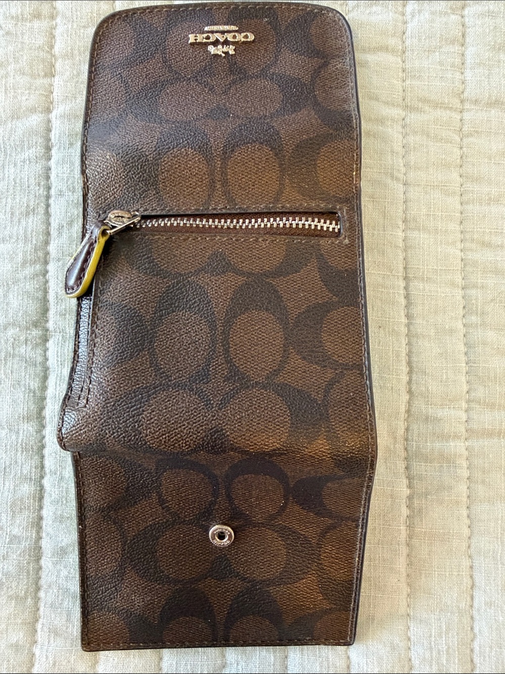 Coach Brown Signature Compact Wallet with Gold Logo - Picture 6 of 6